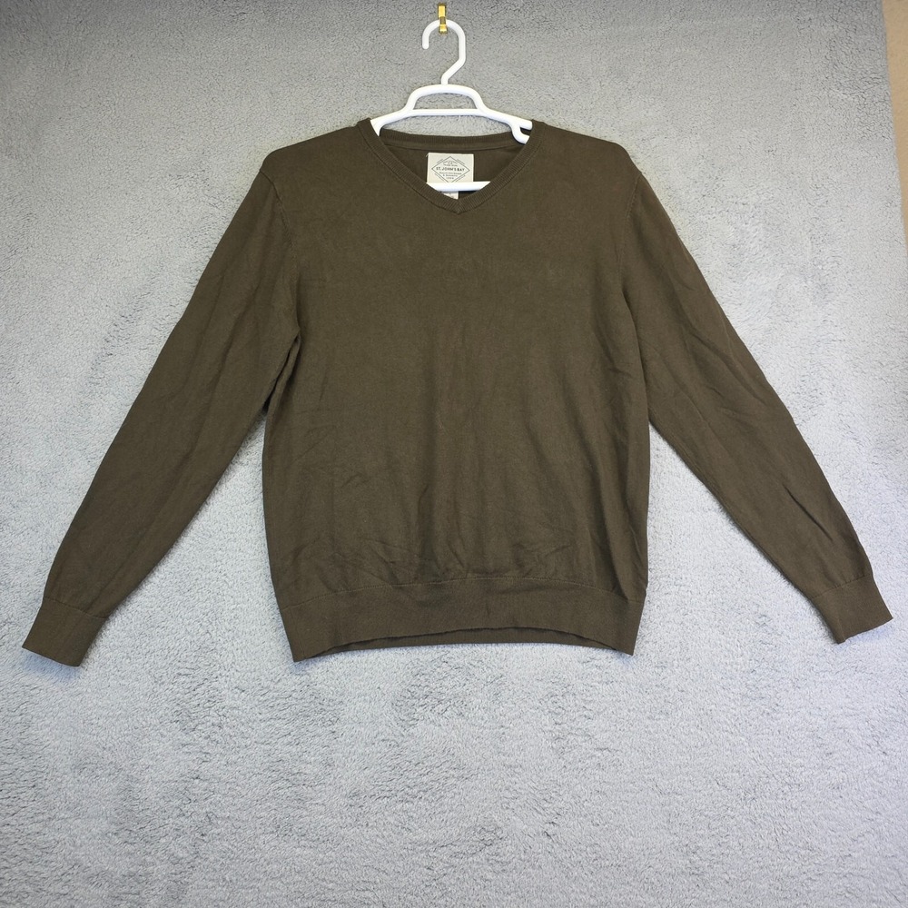 St Johns Bay Sweater Mens L Green V‎ Neck Preppy Minimalist Nautical Academia